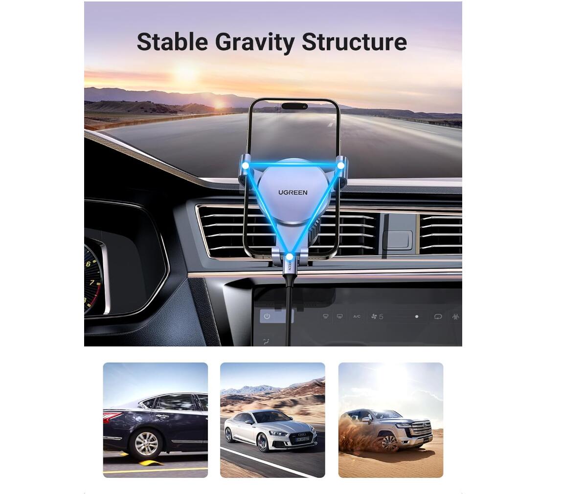 Matte Aluminum Car Phone Holder Air Vent Gravity Sturdy Hook