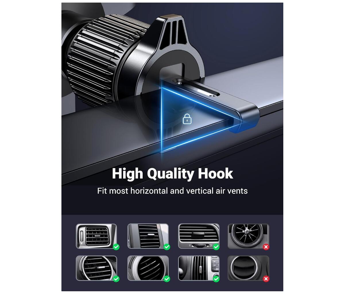 Matte Aluminum Car Phone Holder Air Vent Gravity Sturdy Hook