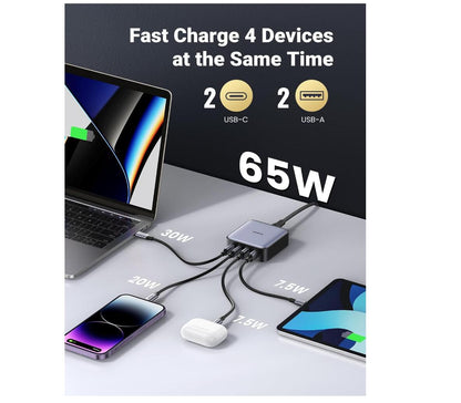 Max Fast Charging 65W USB-C Charger Station 4-Port Cable