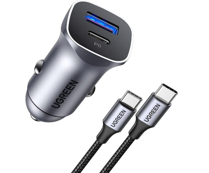 Max PD Fast Charging 30W USB-C Car Charger 2-Port with Cable