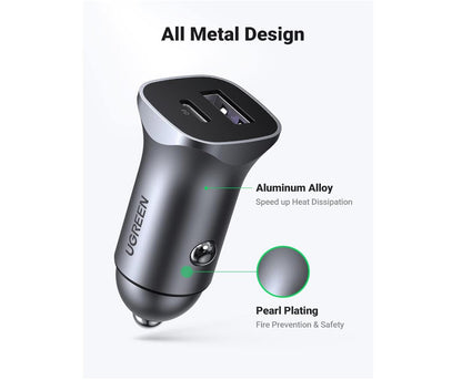 Max PD Fast Charging 30W USB-C Car Charger 2-Port with Cable