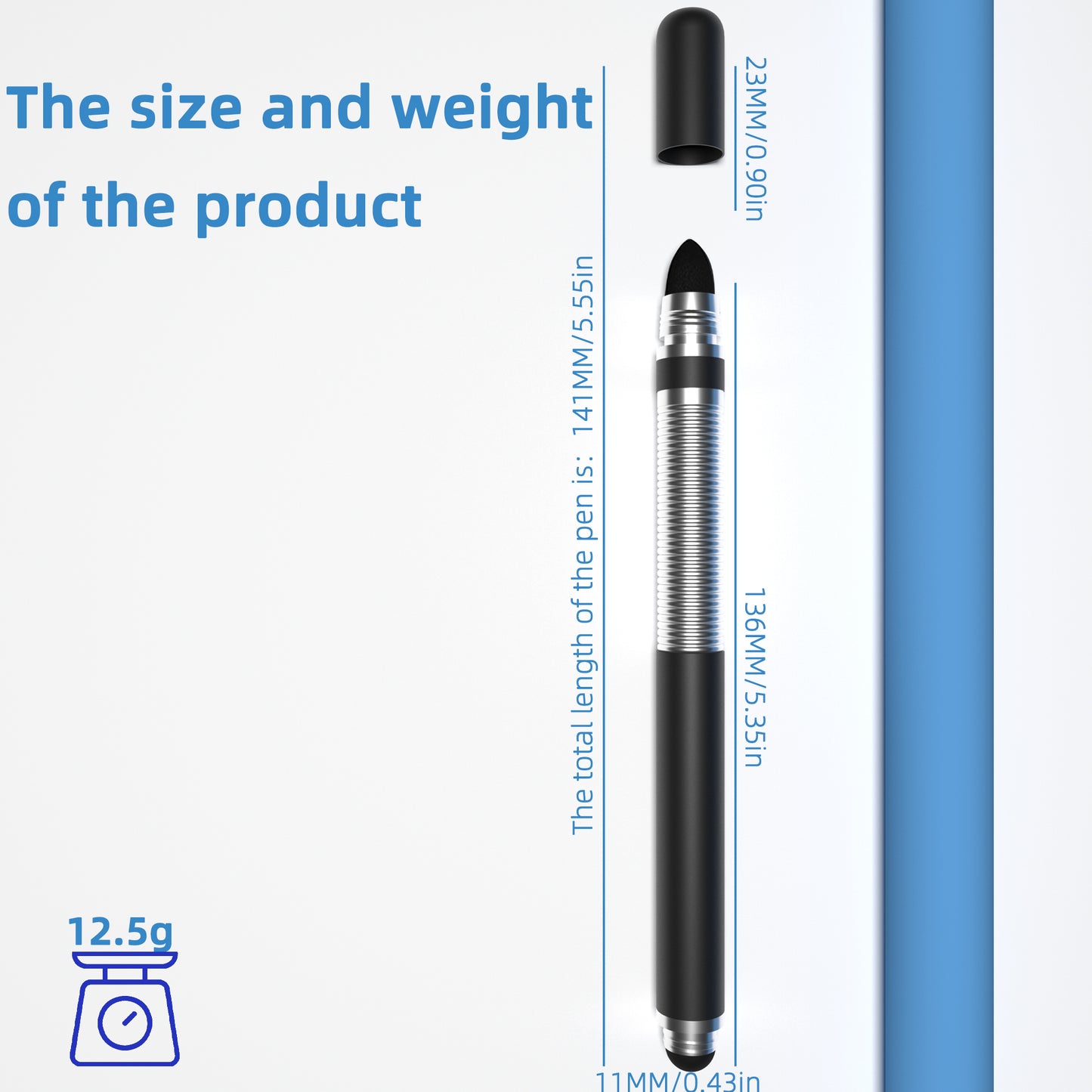 Ultramarine Technology Metal Grip 2-in-1 Capacitive Stylus Pen iPad Android Samsung Long 14cm