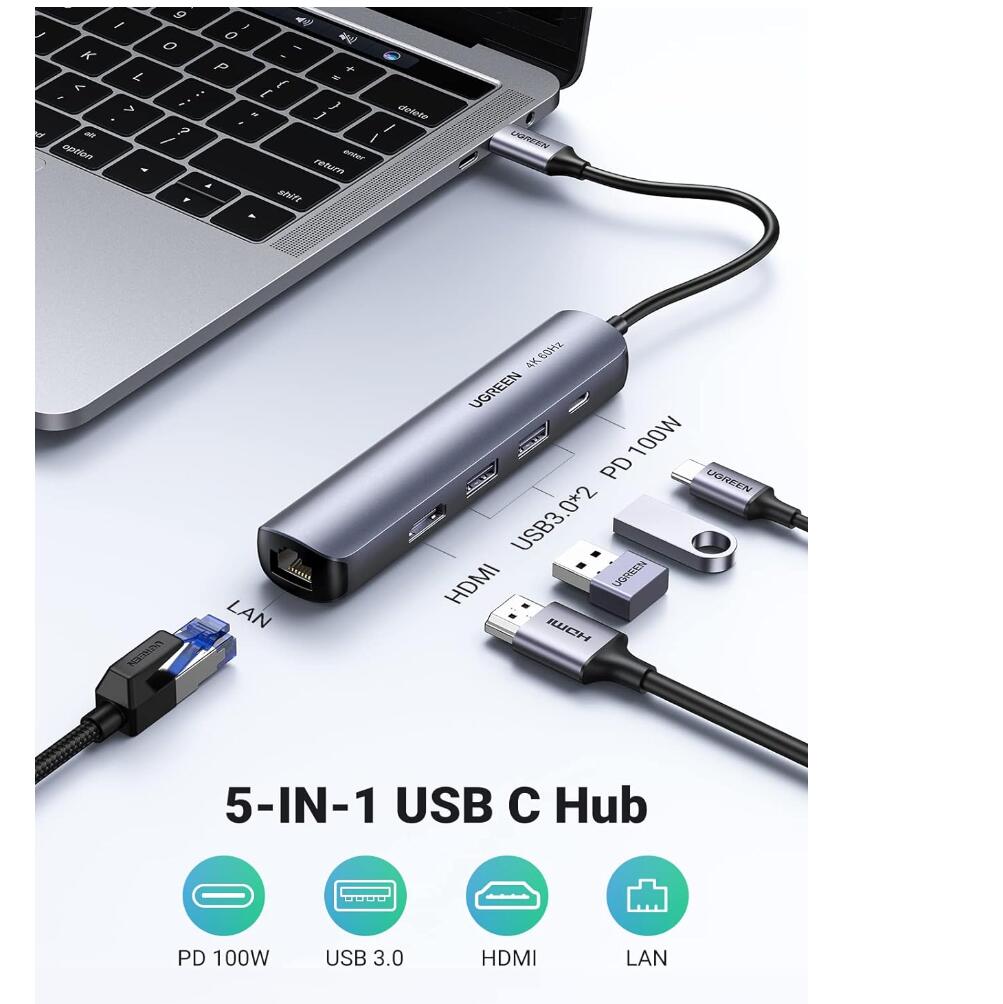 Mini Hub 5-in-1 USB-C Hub HDMI 4K Ethernet 100W PD Charger