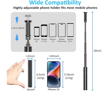 Monopod Bluetooth Selfie Stick Triple All-in-One Extendable Aluminum