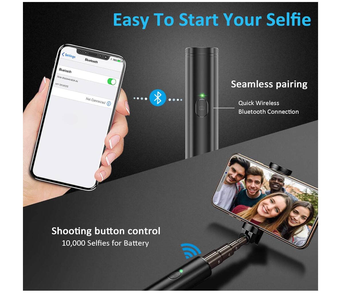 Monopod Bluetooth Selfie Stick Triple All-in-One Extendable Aluminum