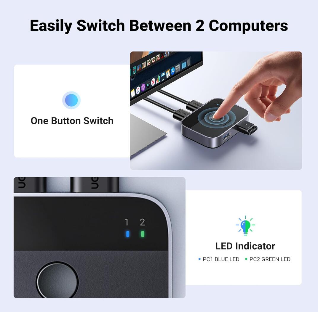 USB Splitter 5Gbps 2-Port USB 3.0 with LED Switch Selector Adapter