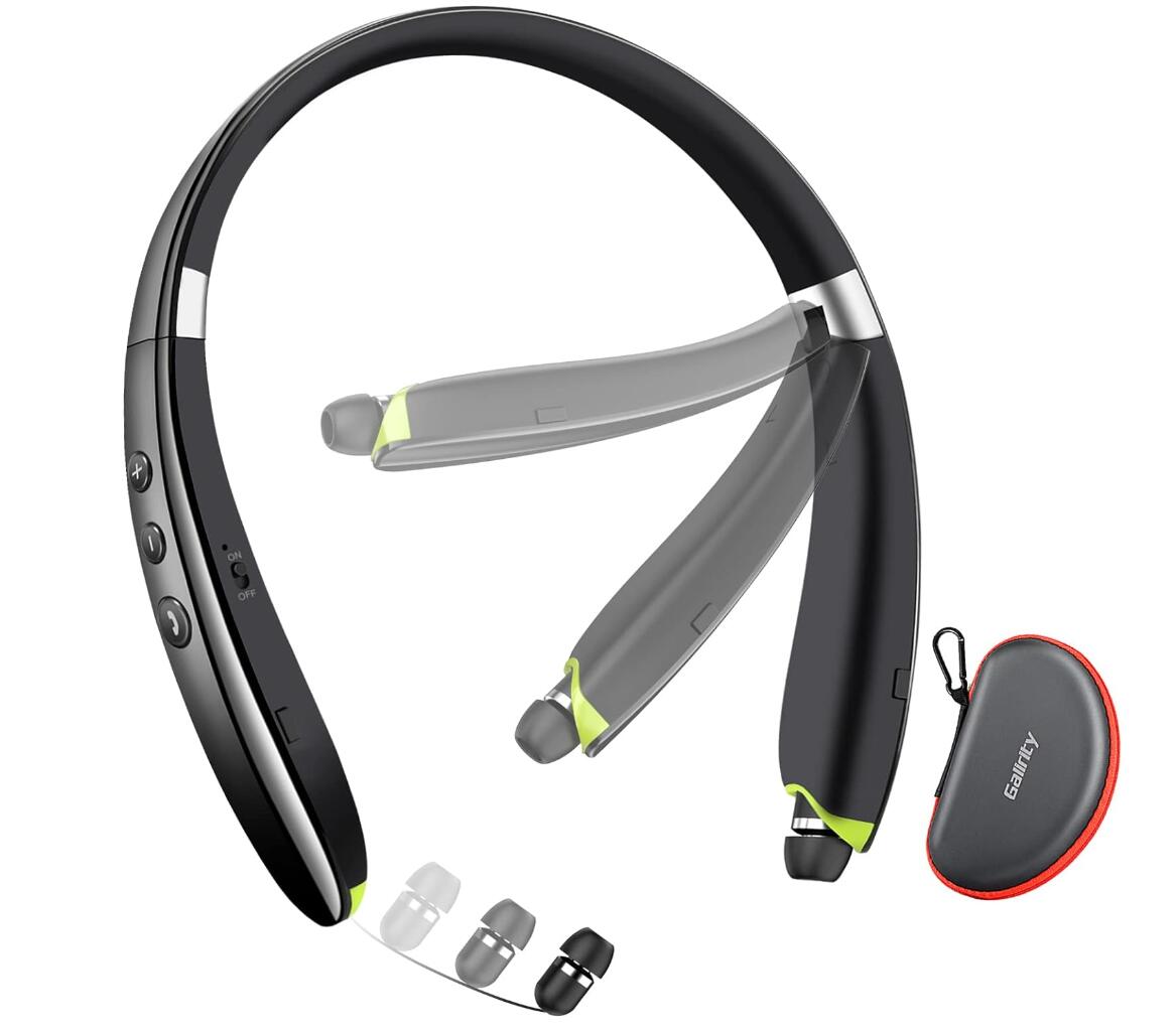 Neckband Bluetooth Headset Retractable with Microphone Sports