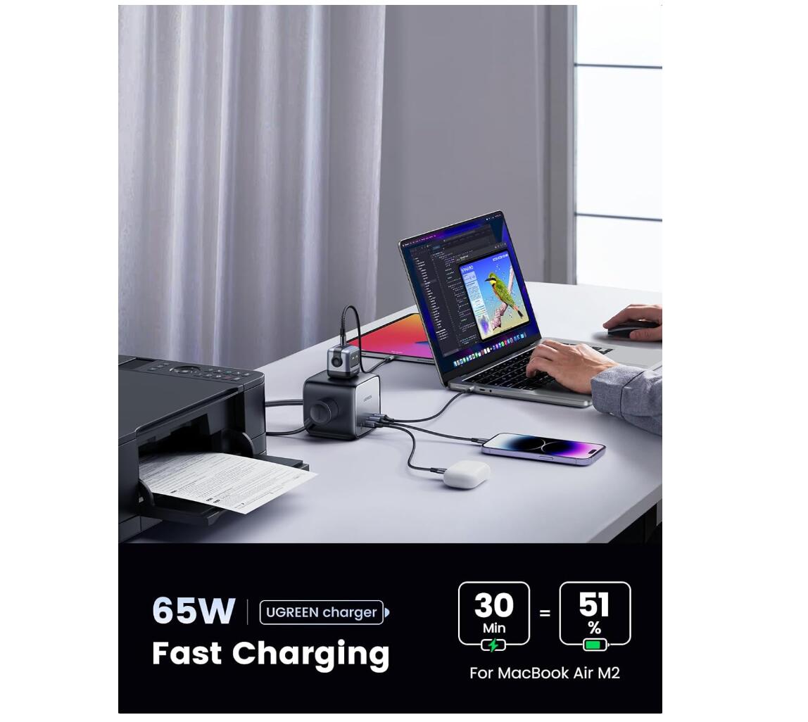 Nexode Travel Plus 65W USB-C Charging Station 7-Port Cable