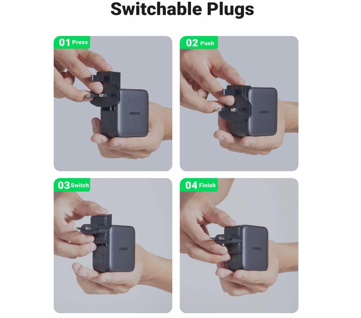 Nexode Travel US UK EU Plug 65W USB-C Charger Adapter 3-Port