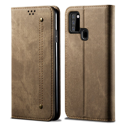 Retro Demin Wallet Leather Samsung Galaxy A21s Case Frosted TPU Shell