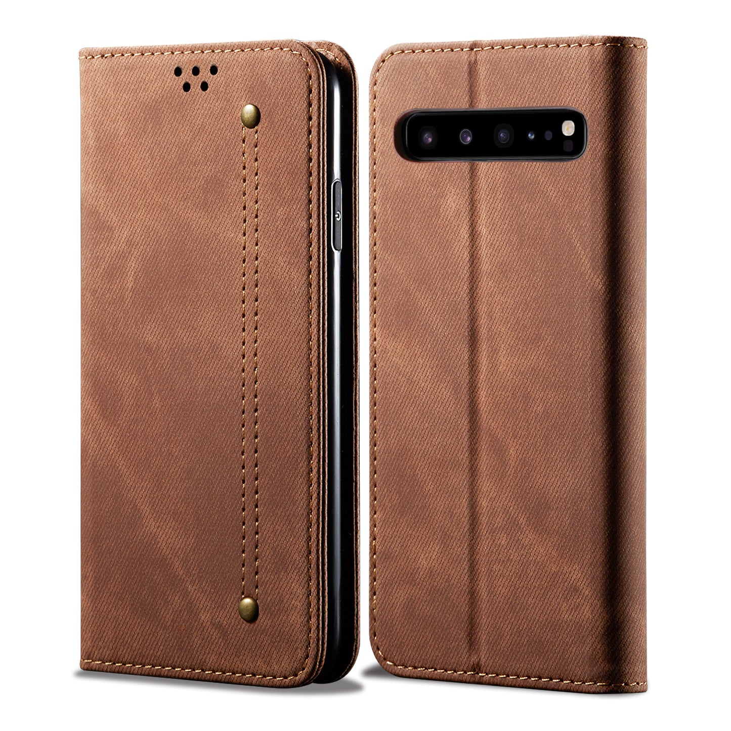 Retro Demin Wallet Leather Galaxy S10 5G Case Frosted TPU Shell