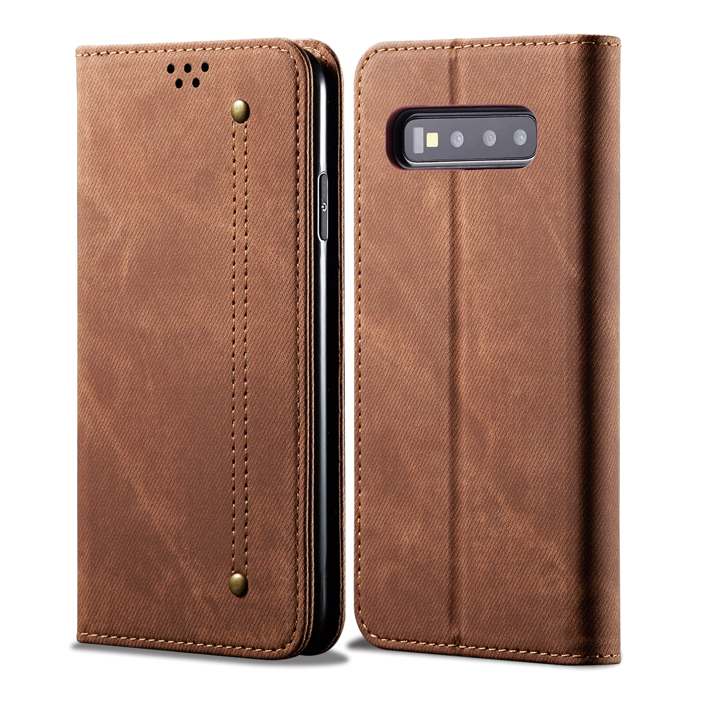 Retro Demin Wallet Leather Samsung Galaxy S10 Case Frosted TPU Shell