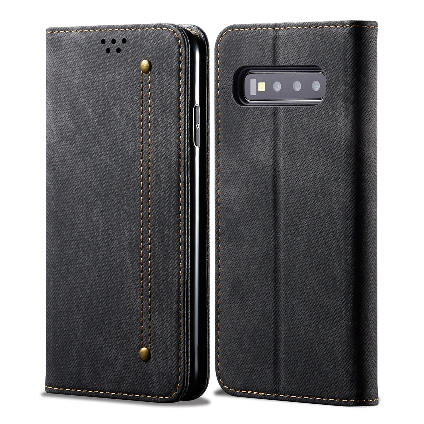 Retro Demin Wallet Leather Samsung Galaxy S10+ Case Frosted TPU Shell