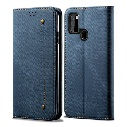 Retro Demin Wallet Leather Samsung Galaxy A21 Case Frosted TPU Shell