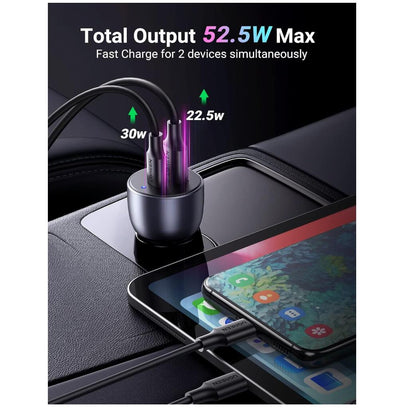 PD Fast Charging 30W USB-C Car Charger 2-Port SCP 22.5W