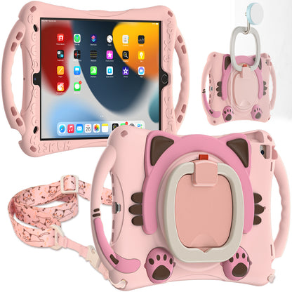 Stereoscopic Cat Apple iPad 9 Case Kids Rotating Handle Grip