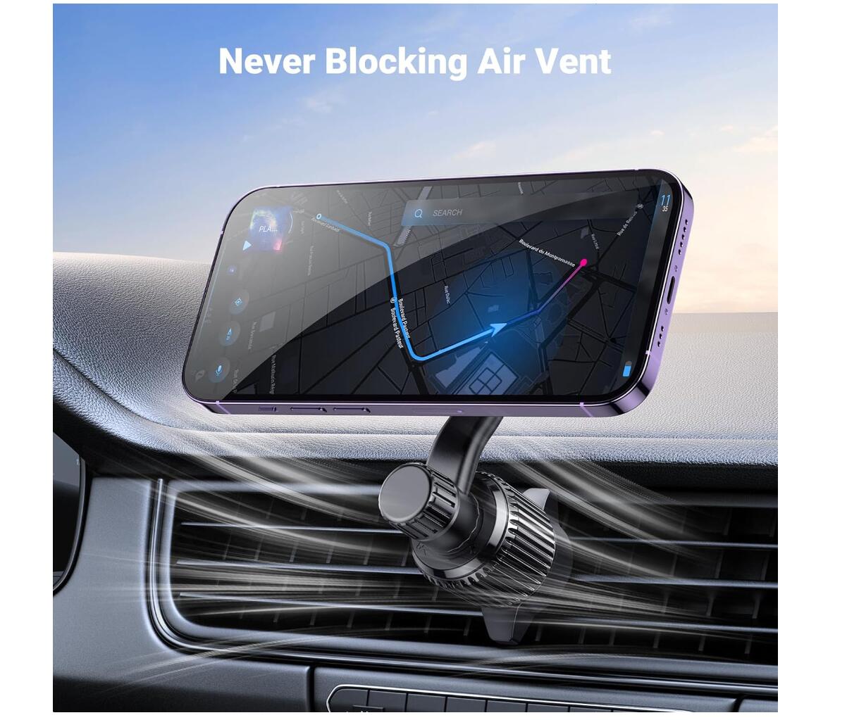 Phone Car Holder Magnetic Mount Never Blocking Air Vent Clip