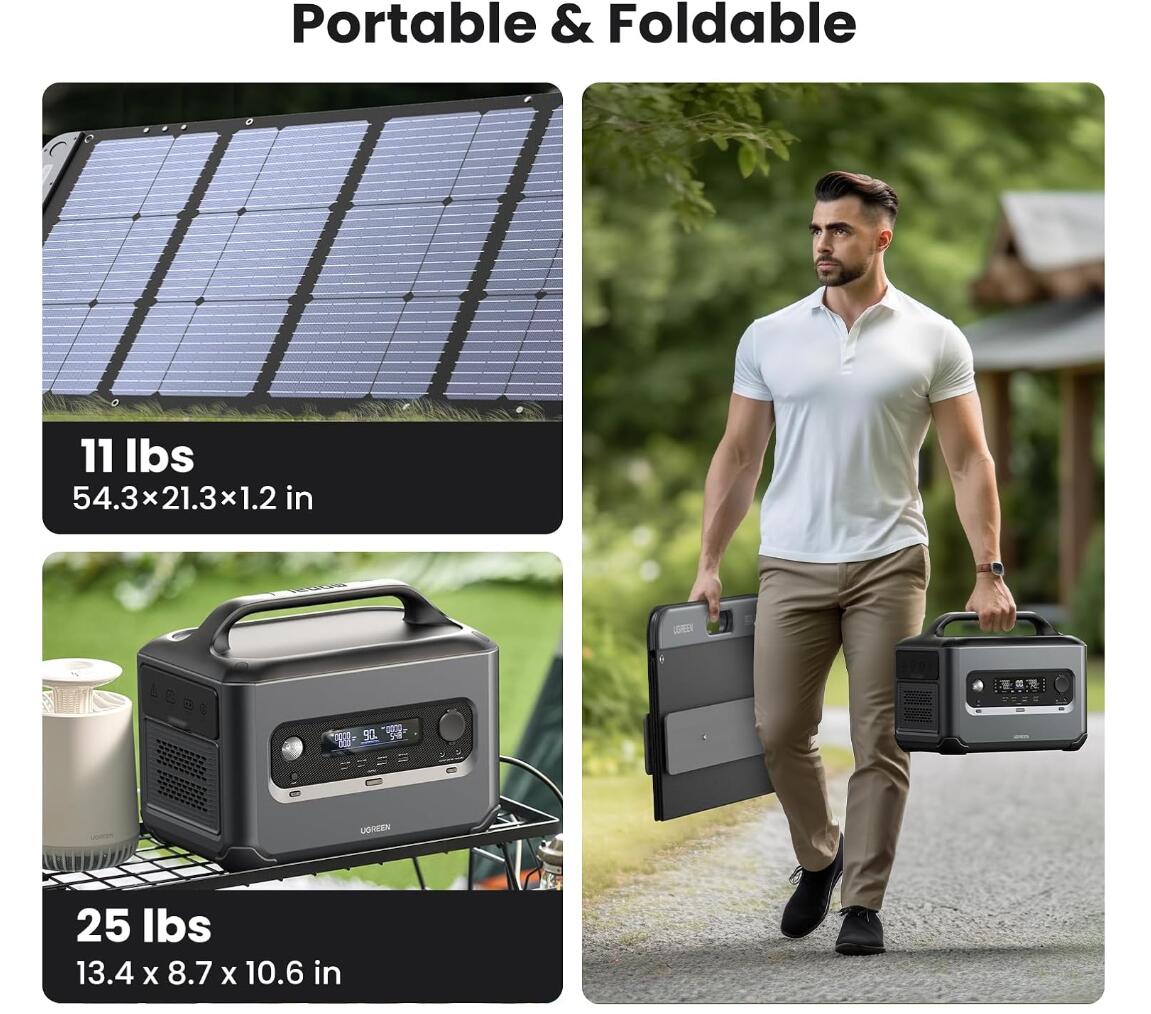 Power Roam 1200 Portable Station with [2 Pack] 100W Solar Panels