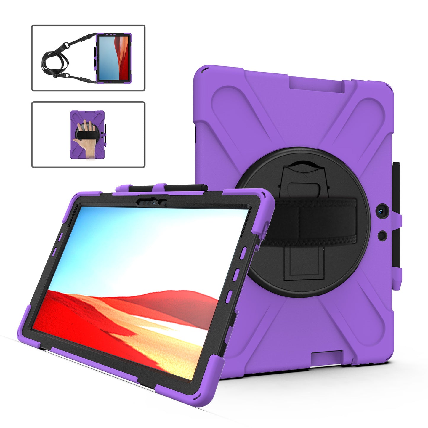 Pirate King Surface Pro X (2021) Case 360 Rotating Stand Hand Shoulder