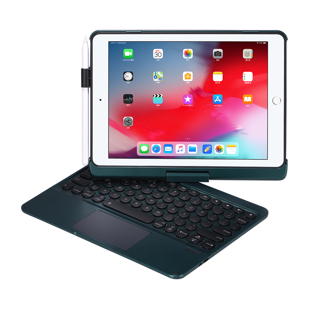 Rotating PC TPU Backlit Touchpad Keyboard iPad 9 Case Clamshell