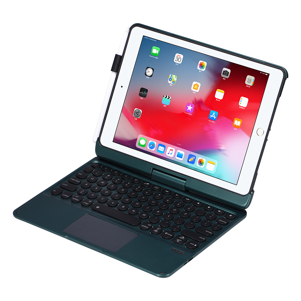 Rotating PC TPU Backlit Touchpad Keyboard iPad 9 Case Clamshell