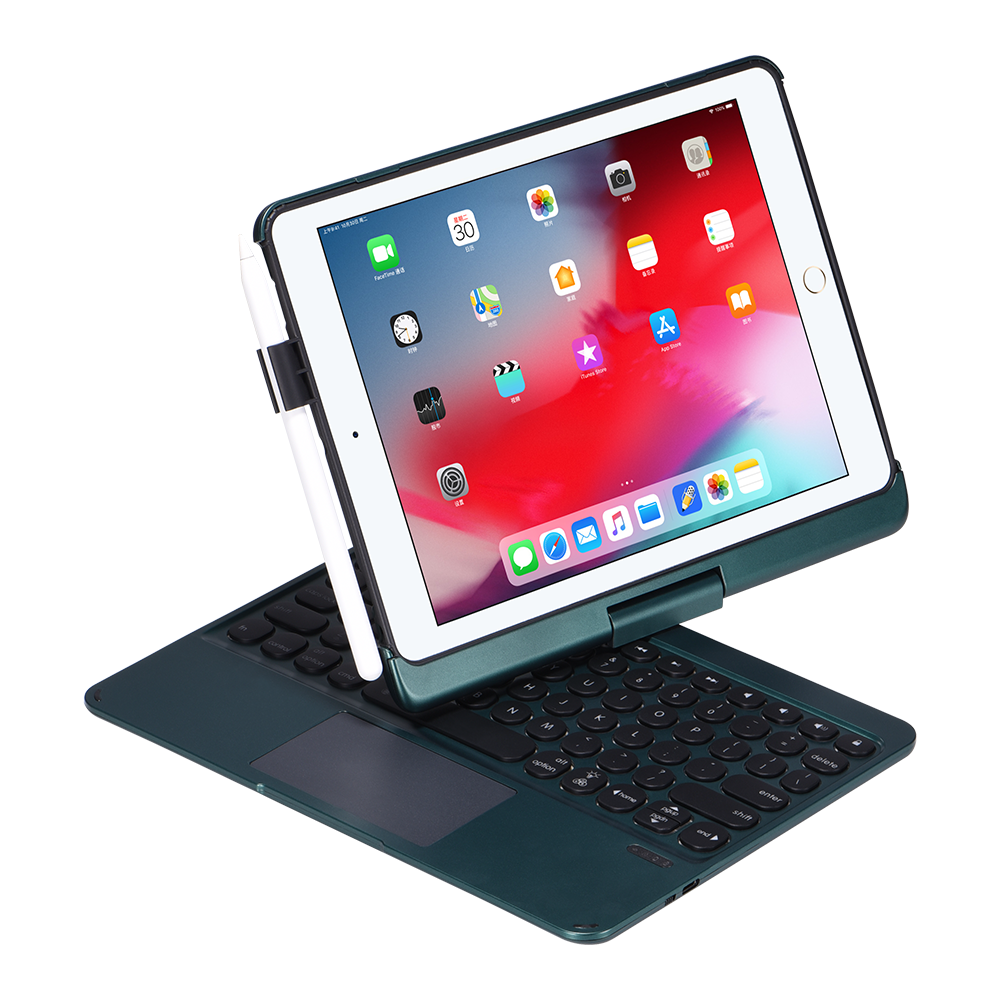 Rotating PC TPU Backlit Touchpad Keyboard iPad 9 Case Clamshell