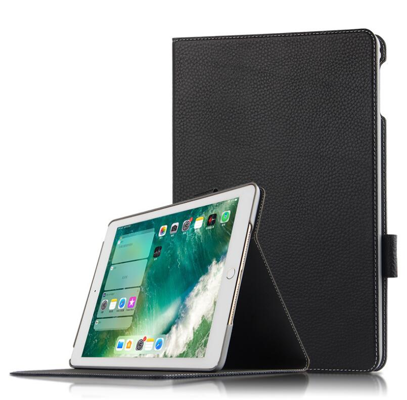 Business Lychee Genuine Leather Apple iPad 9 Case Book Stand