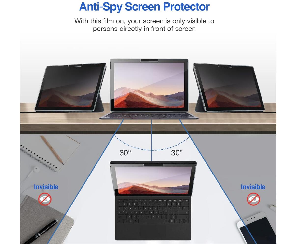 [2 Pack] Anti-Spy Tempered Glass Microsoft Surface Pro 8 Screen Protector