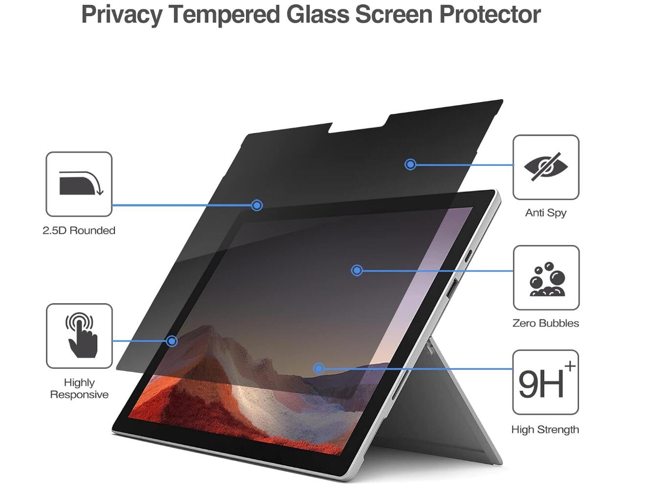 [2 Pack] Anti-Spy Tempered Glass Microsoft Surface Pro 3 Screen Protector