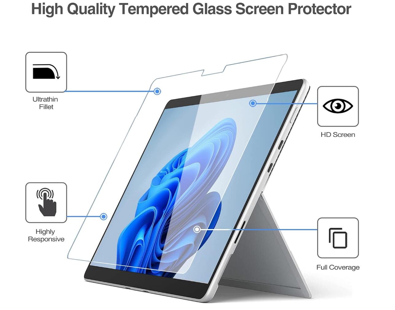 [2 Pack] Clear Tempered Glass Microsoft Surface Pro X (2020) Screen Protector