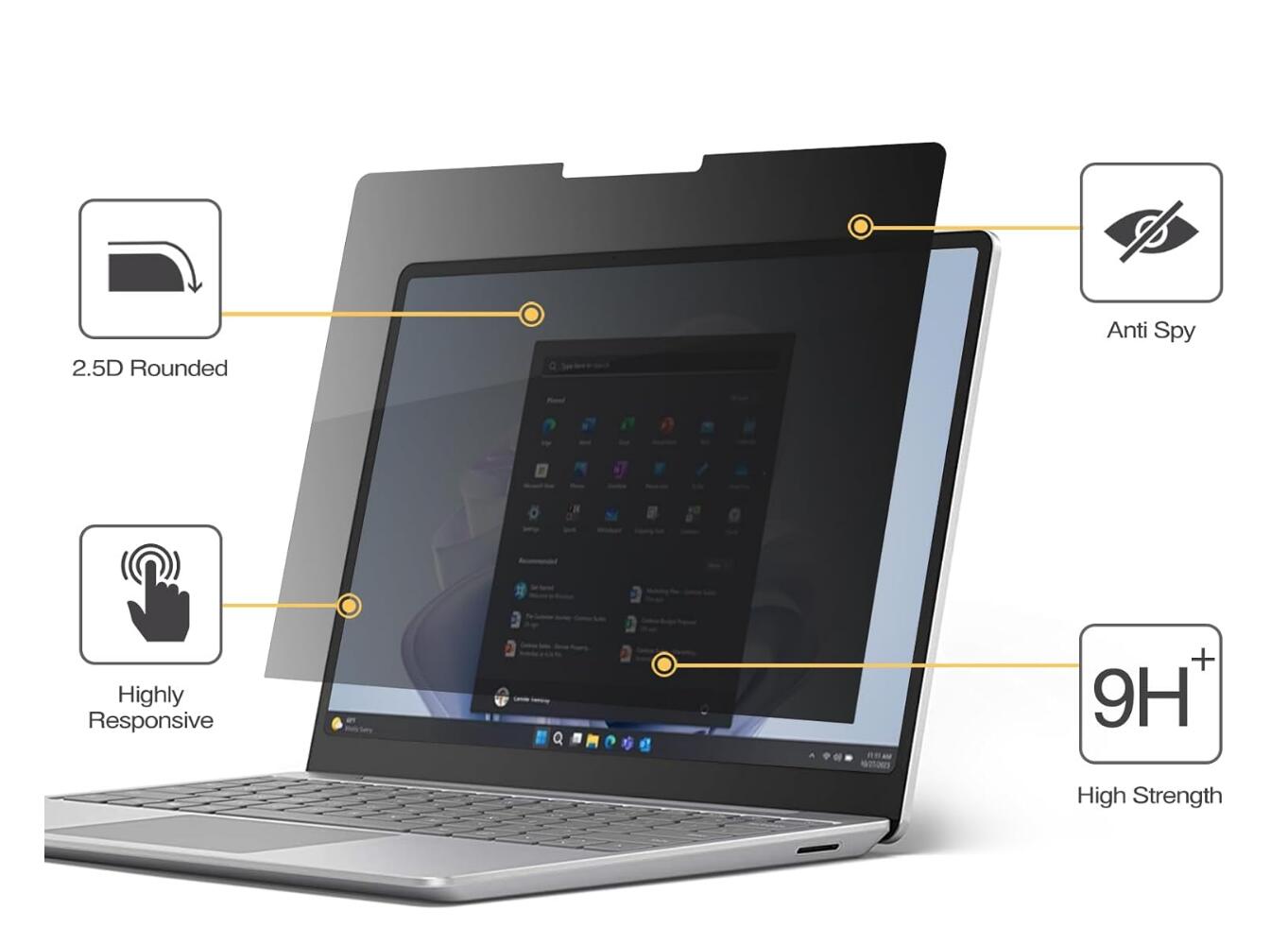 [2 Pack] Anti-Spy Tempered Glass Microsoft Surface Laptop Go 1 Screen Protector