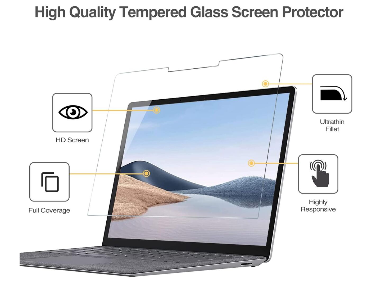 [2 Pack] Clear Tempered Glass Microsoft Surface Laptop 5 Screen Protector