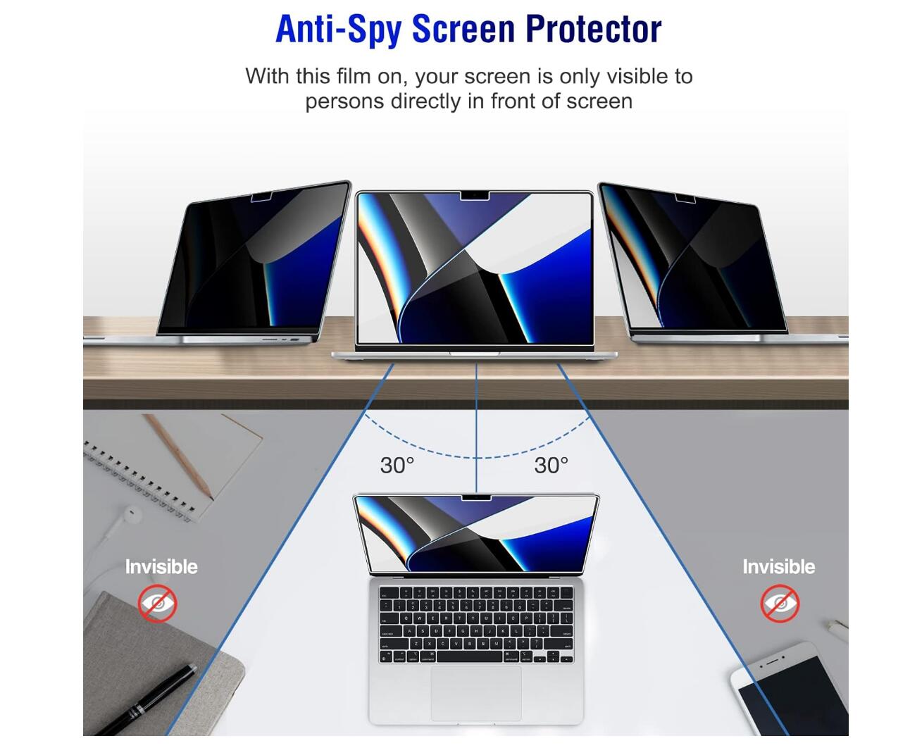 [2 Pack] Anti-Spy Tempered Glass MacBook Pro 13.3 A1278 Screen Protector