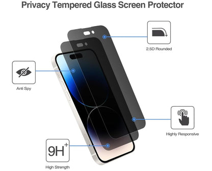 [2 Pack] Anti-Spy Tempered Glass Apple iPhone 14 Pro Screen Protector