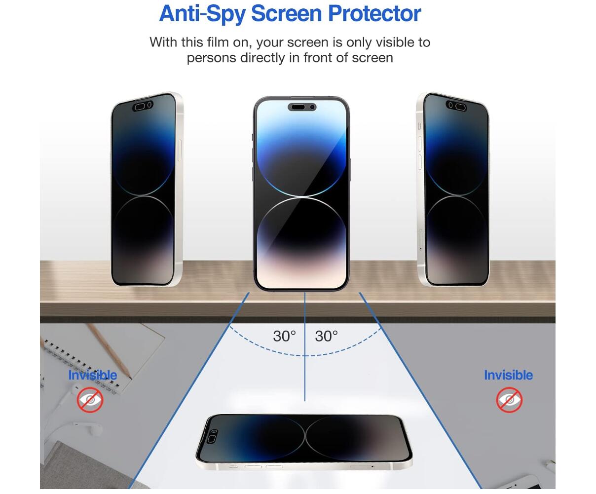 [2 Pack] Anti-Spy Tempered Glass Apple iPhone 14 Pro Screen Protector