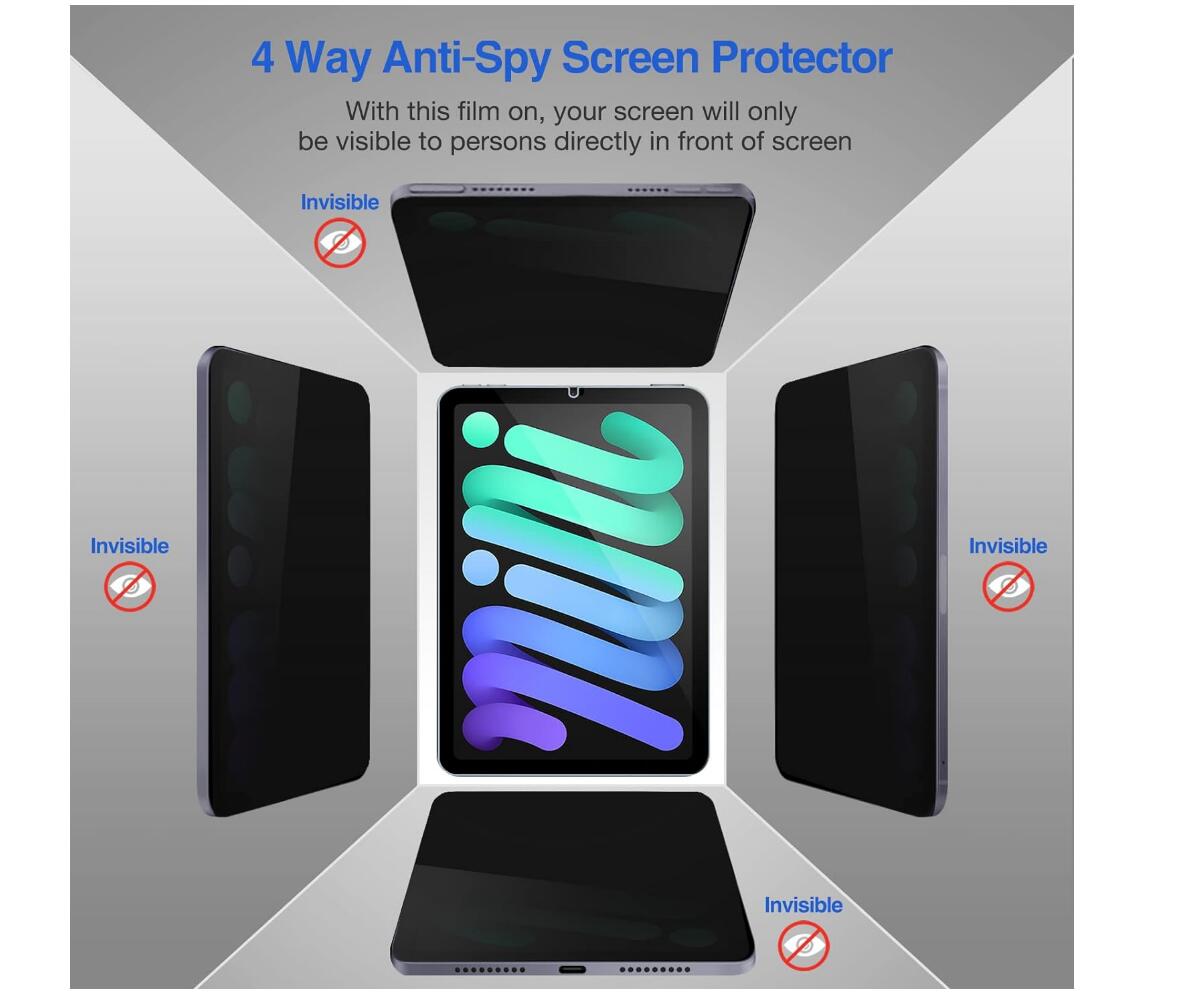 [2 Pack] Privacy Tempered Glass Film Guard Apple iPad Mini 6th Generation Screen Protector