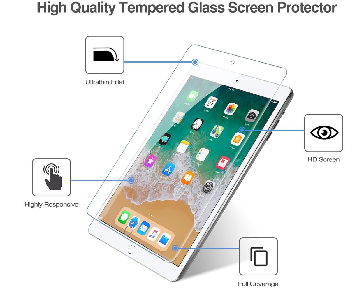 [2 Pack] Clear Tempered Glass Apple iPad 5 Screen Protector