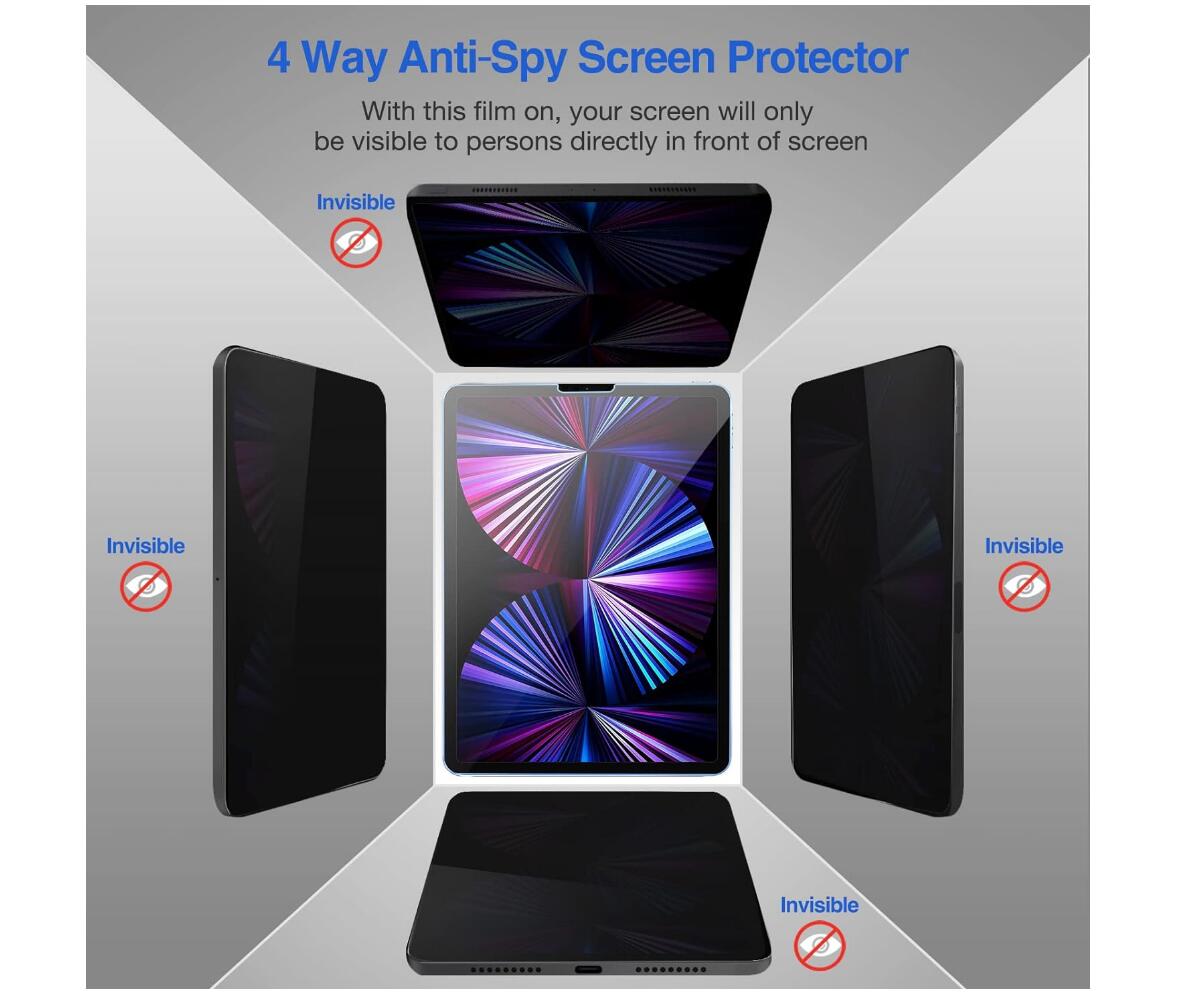 [2 Pack] Privacy Tempered Glass Film Guard Apple iPad Pro 11 1st Generation (2018) Screen Protector