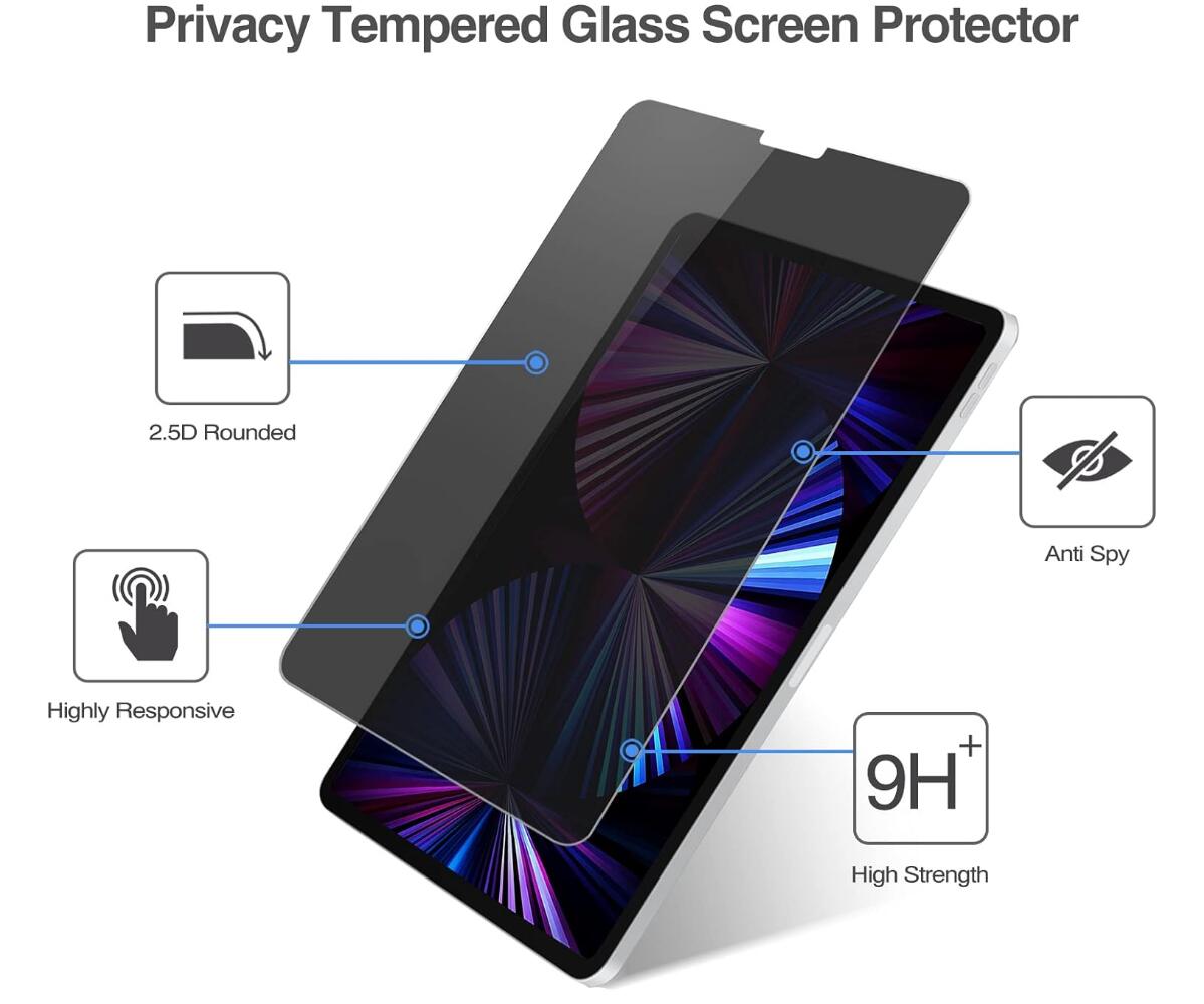 [2 Pack] Privacy Tempered Glass Film Guard Apple iPad Pro 11 1st Generation (2018) Screen Protector