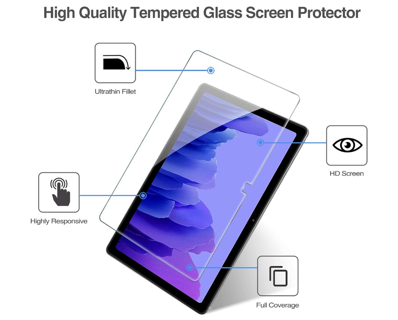 [2 Pack] Clear Tempered Glass Samsung Galaxy Tab A7 Screen Protector