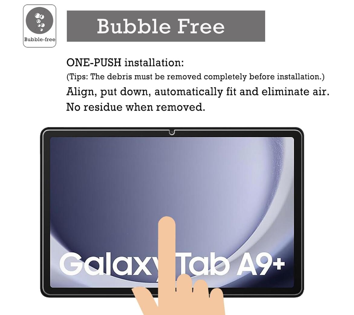 [2 Pack] Clear Tempered Glass Samsung Galaxy Tab A9+ Screen Protector