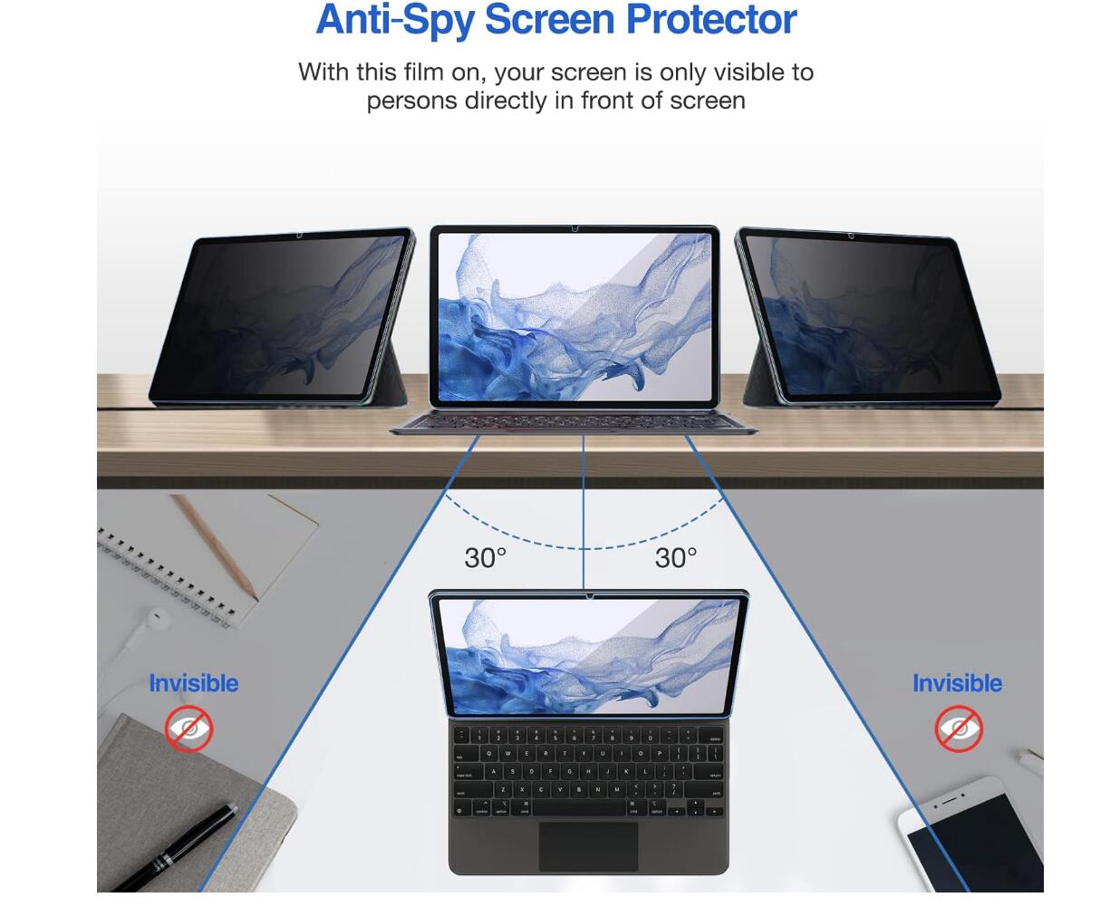 [2 Pack] Anti-Spy Tempered Glass Galaxy Tab S7 FE Screen Protector