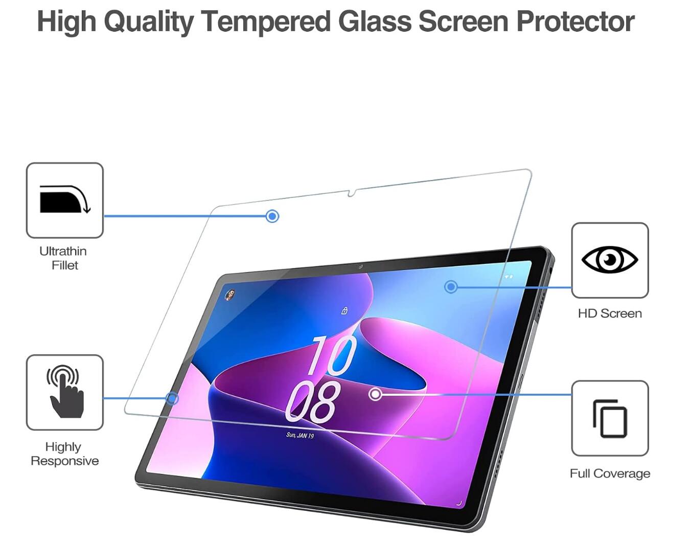 [2 Pack] Clear Tempered Glass Lenovo Tab M10 Plus (2022) Screen Protector