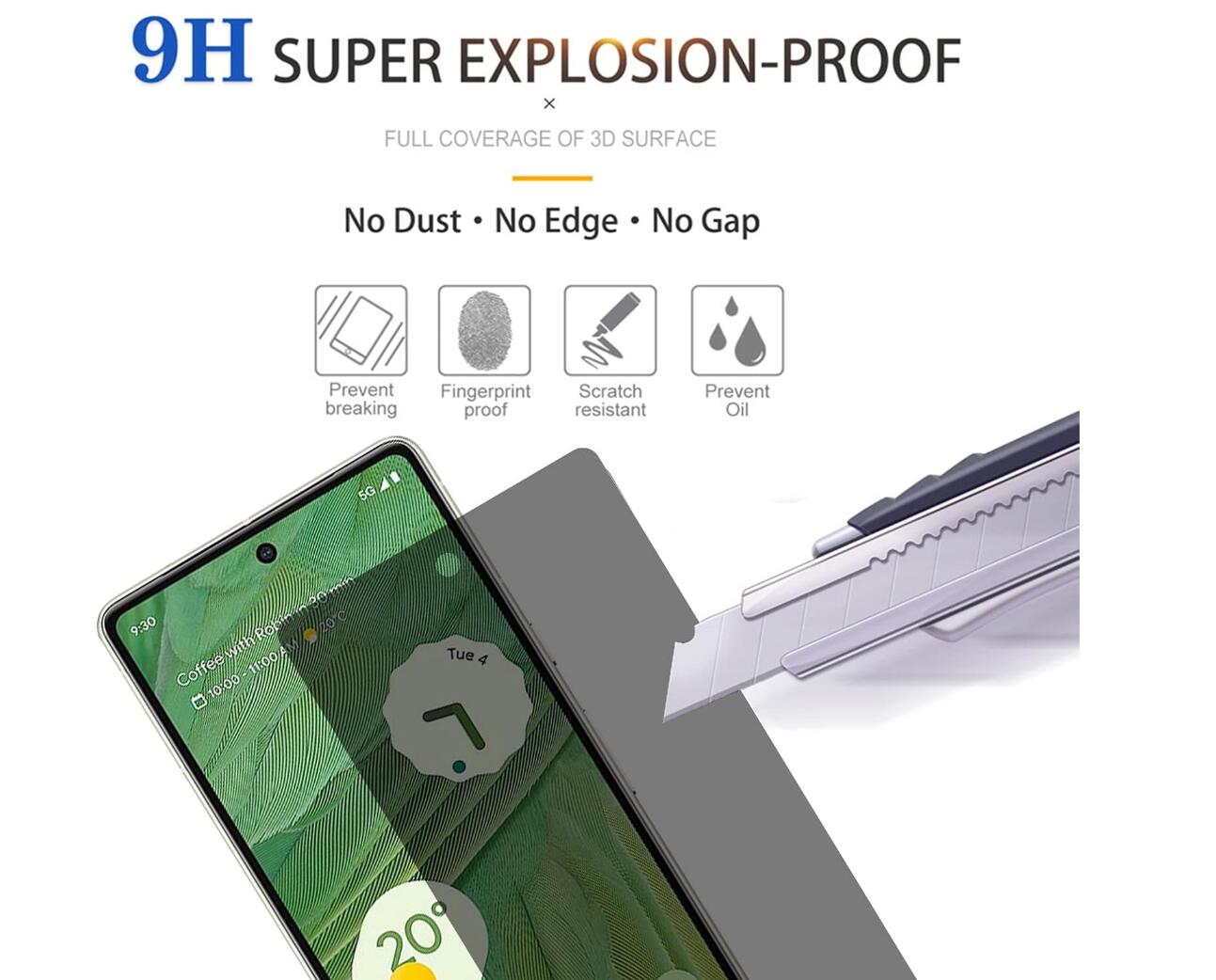 [2 Pack] Anti-Spy Tempered Glass Google Pixel 7 Pro Screen Protector