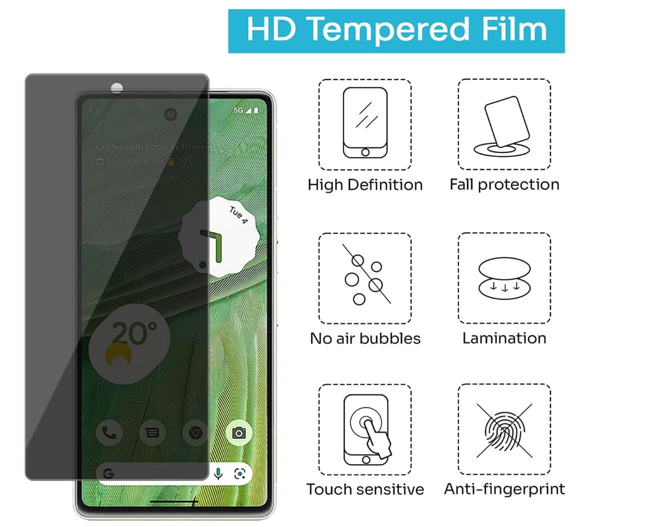 [2 Pack] Anti-Spy Tempered Glass Google Pixel 7 Pro Screen Protector