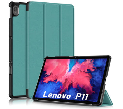 Tri-fold Caster Leather Lenovo Tab P11 (2021) Case Hard Shell Slim