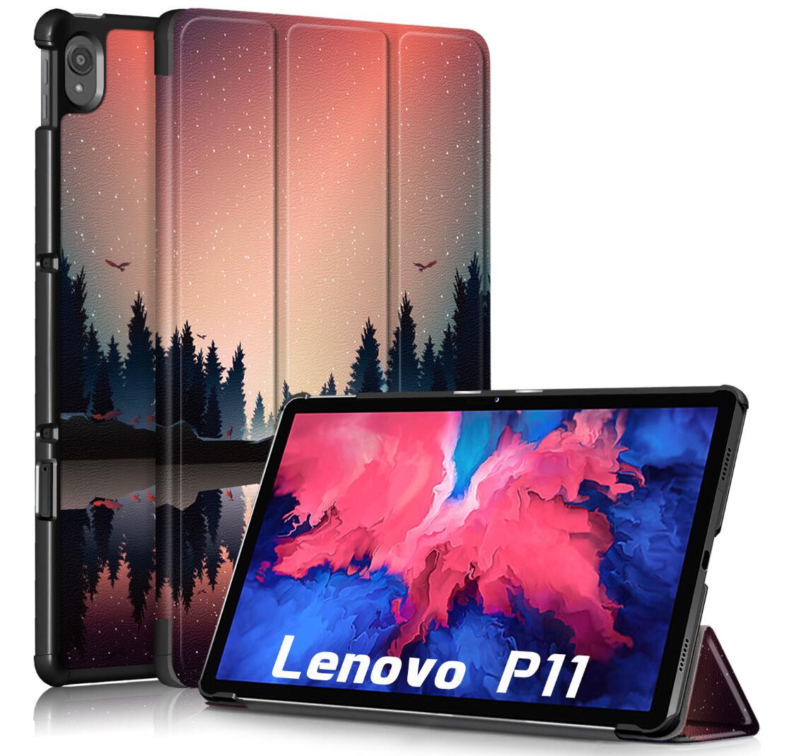 Tri-fold Caster Leather Lenovo Tab P11 (2021) Case Hard Shell Slim