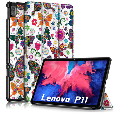 Tri-fold Caster Leather Lenovo Tab P11 (2021) Case Hard Shell Slim