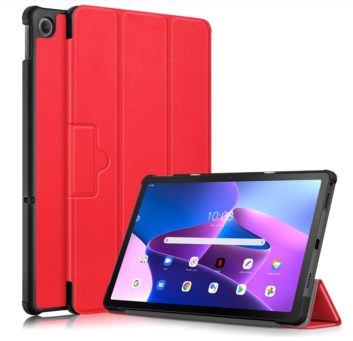 Tri-fold Caster Leather Lenovo Tab M10 Plus (2022) Case Hard Shell