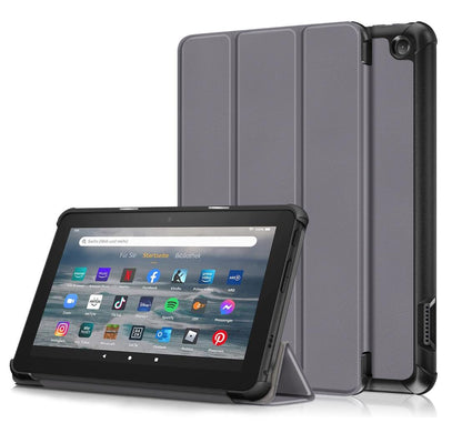 Tri-fold Caster Leather Kindle Fire 7 (2022) Case Hard Shell Slim